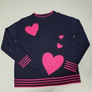 Talbots Cotton Blend Mock Neck Pink Hearts Preppy Navy Pullover Sweater Barbie M